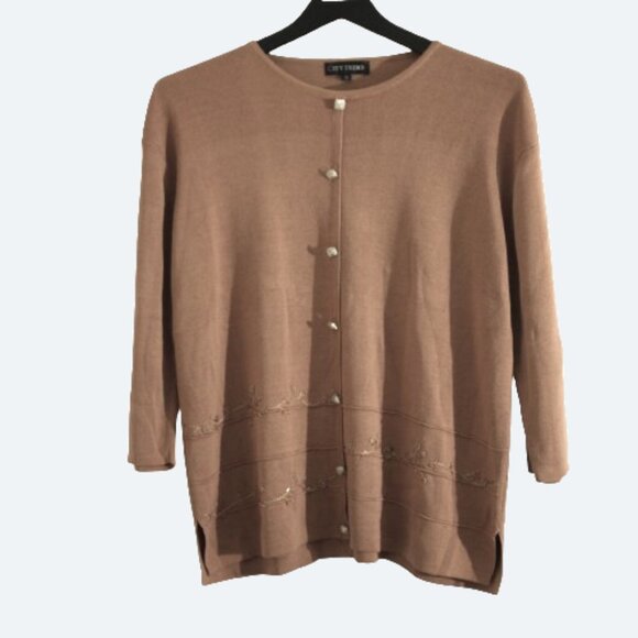 City Trend camel three quarter sleeves embroidered cotton blend cardigan 1x - Picture 1 of 8
